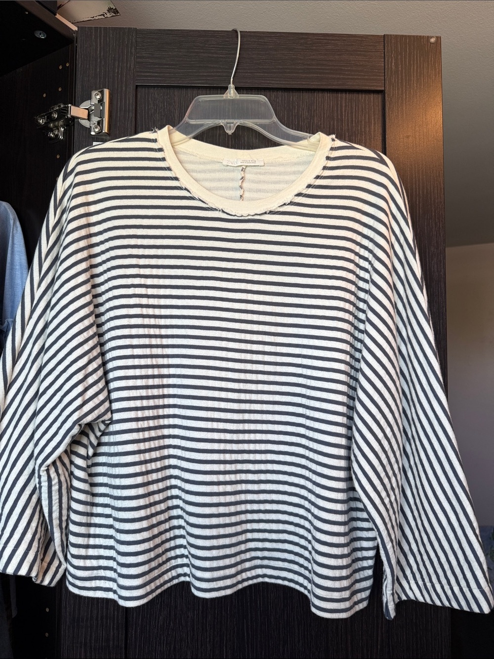 Zara Black and White Striped Long Sleeve Top
